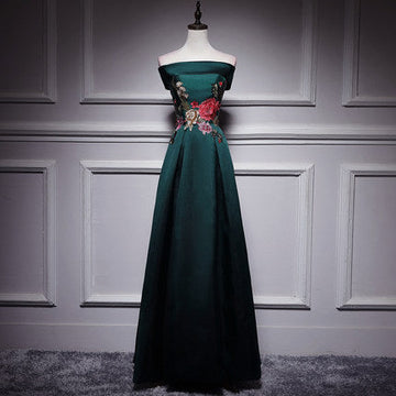 A line Dark Green Long Prom Dresses HZ1023